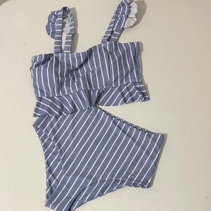 Striped Blue and White high Waisted Swimsuit